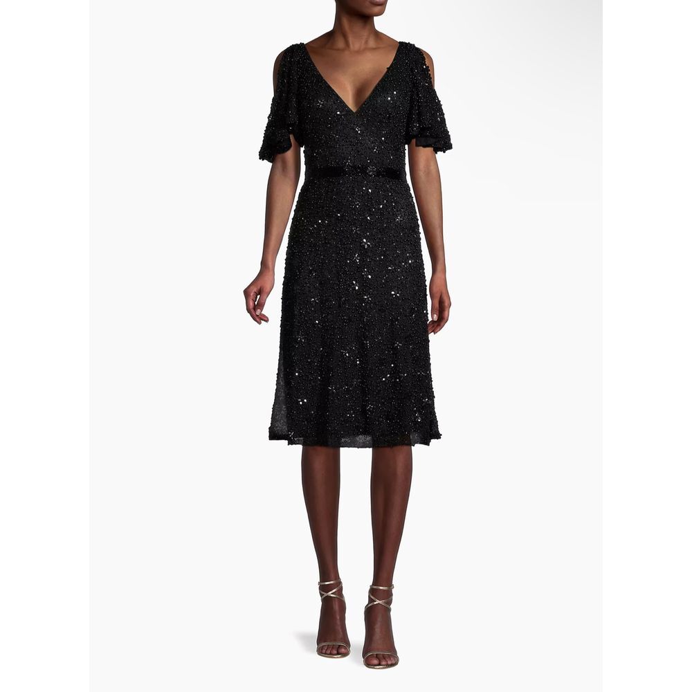 Mac Duggal Black Sequin Midi Dress - Picture 2 of 15